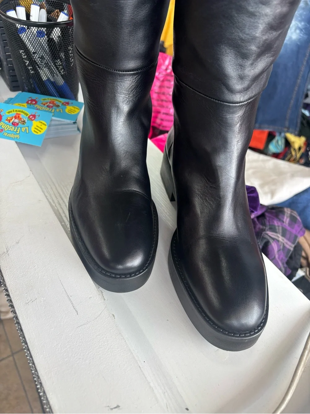 Zara Black Over-the-Knee Leather Boots